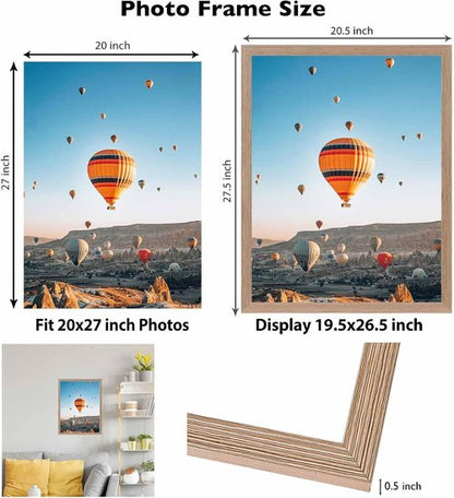 JCJMY 20x27 Picture Frame - Rustic Brown Wall Frame for Puzzles & Photos | Horizontal & Vertical Display