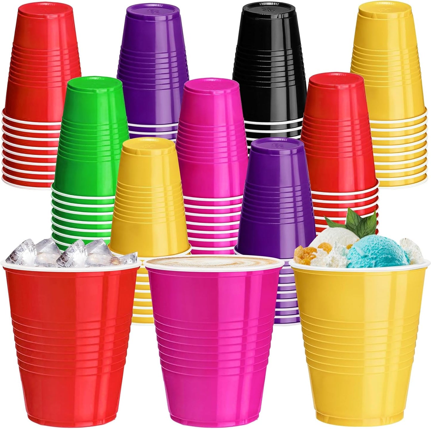 Skiennix 12 Oz Colorful Plastic Cups - 120 Pcs Disposable Party Cups for Thanksgiving & Picnics