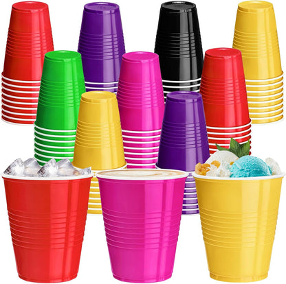 Skiennix 12 Oz Colorful Plastic Cups - 120 Pcs Disposable Party Cups for Thanksgiving & Picnics