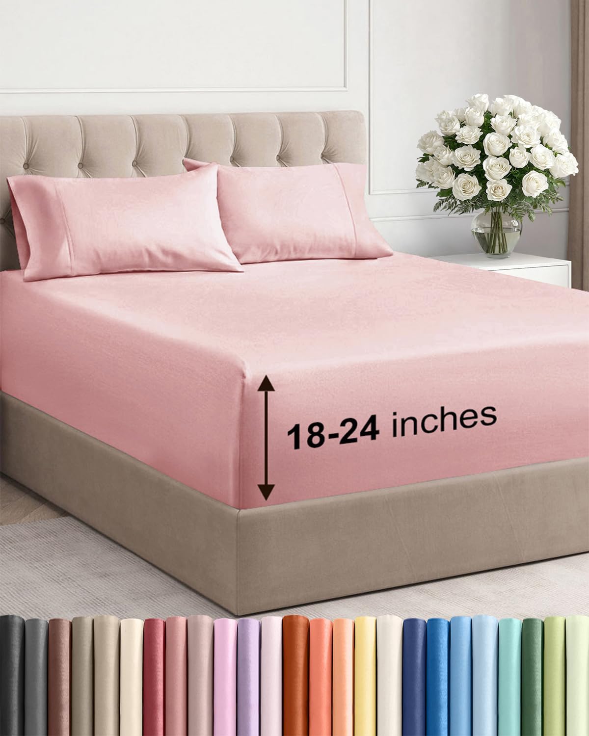 Skiennix Extra Deep Twin Sheet Set | 4-Piece Breathable Cooling Bedding - Soft, Wrinkle-Free Baby Pink