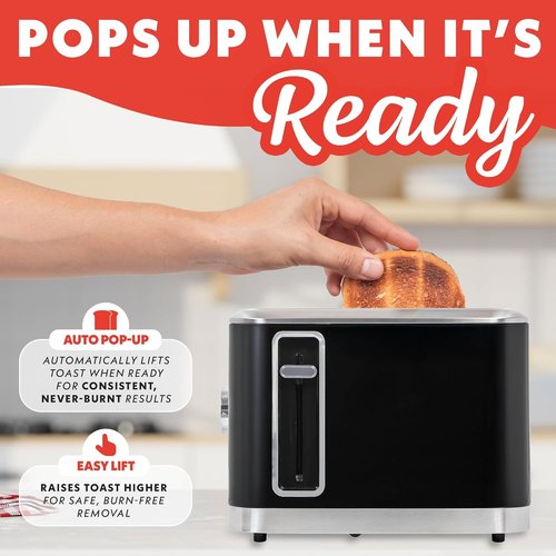 Gourmia 2-Slice Toaster - 6 Browning Levels, Bagel & Defrost Modes, Compact Design, Black