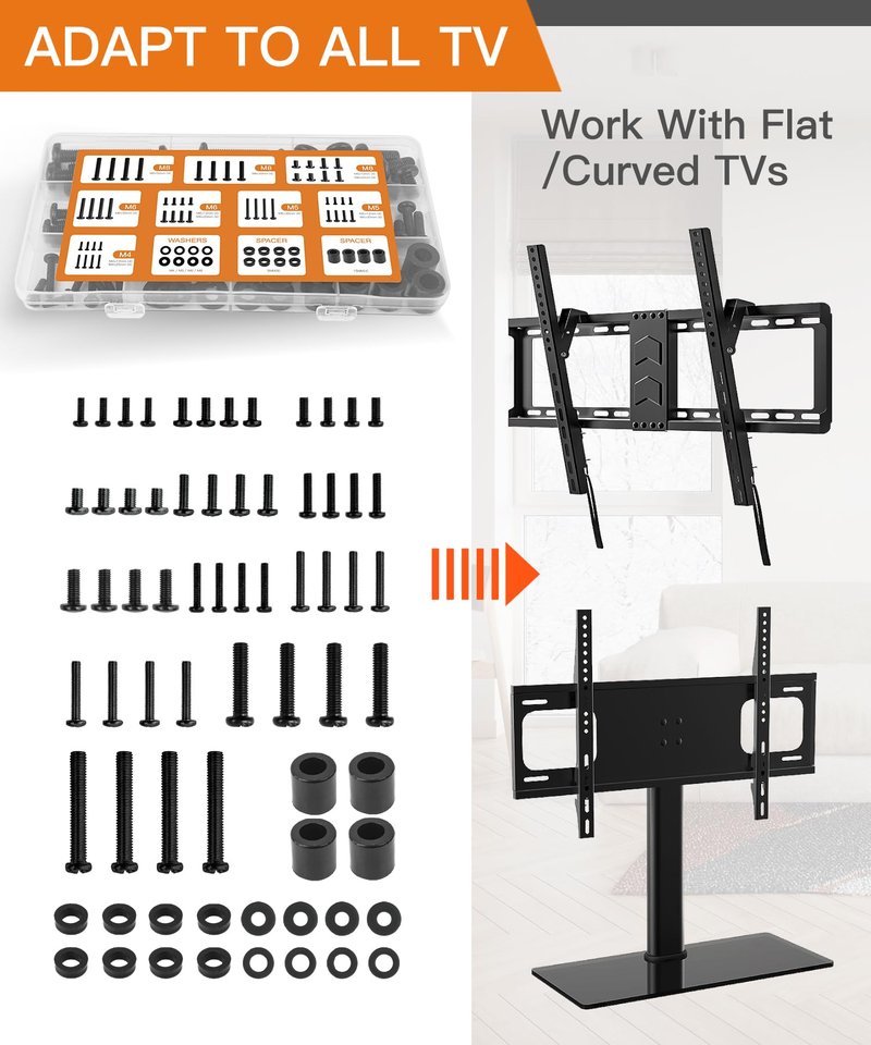 Universal TV Mounting Hardware Screw Kit Set with Box - M4 M5 M6 M8 Screws and Washers Spacers, Replacement Screws for TV VESA Mounting, Fits Most TV/Monitor up to 80 inch