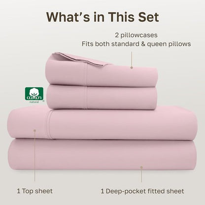 California Design Den Queen Size Cotton Sheet Set - 100% Soft Cotton, 400 Thread Count, Deep Pockets - Pink