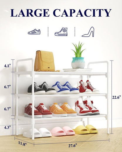 Kitsure Shoe Rack for Closet, Sturdy and Long-Lasting Shoe Shelf, Shoe Rack for Entryway, Personalized DIY Shoe Organizer, Shoe Rack Organizer for Space-Saving, 27.6" x 11.8" x 22.6", White