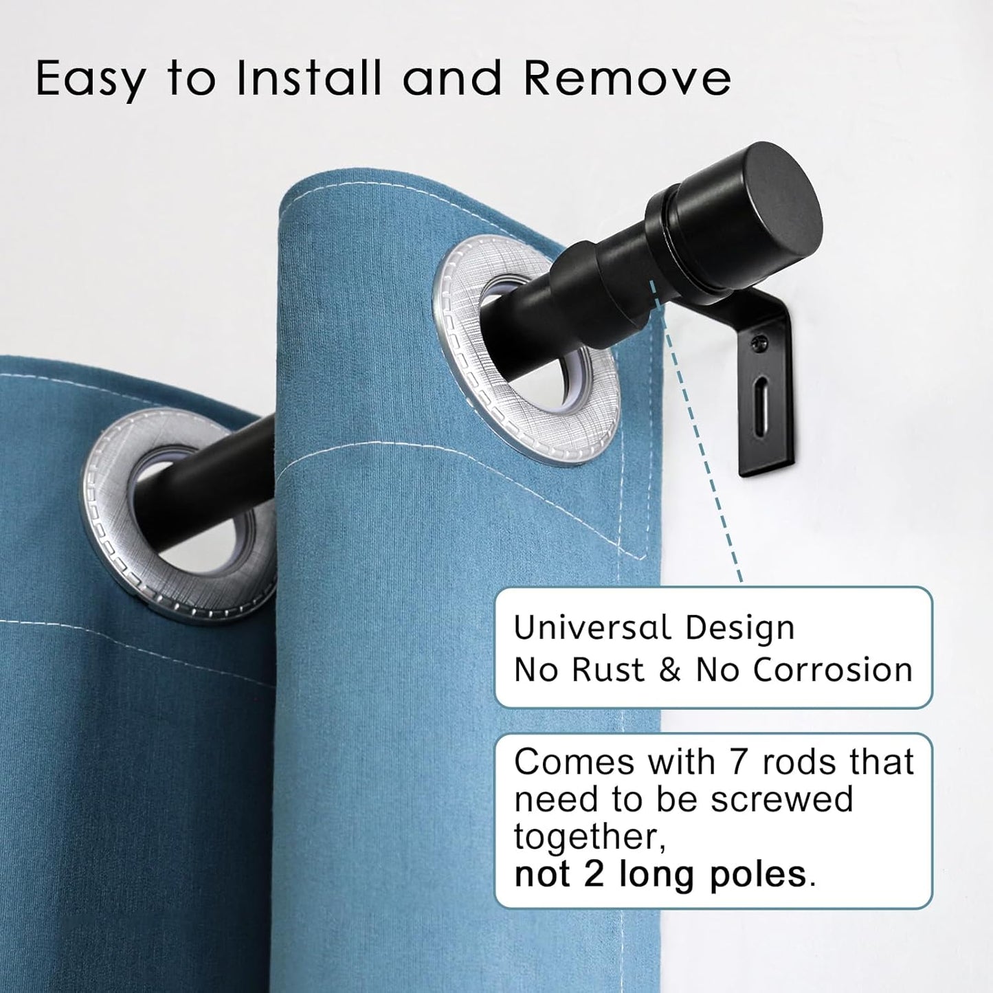 Byondeth Curtain Rods - Adjustable 16 to 120 Inches | 1 Inch Diameter with Black Aluminium Finials