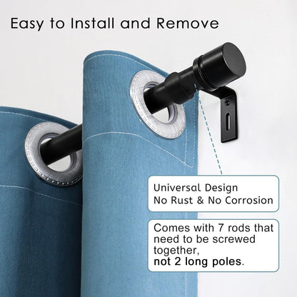 Byondeth Curtain Rods - Adjustable 16 to 120 Inches | 1 Inch Diameter with Black Aluminium Finials
