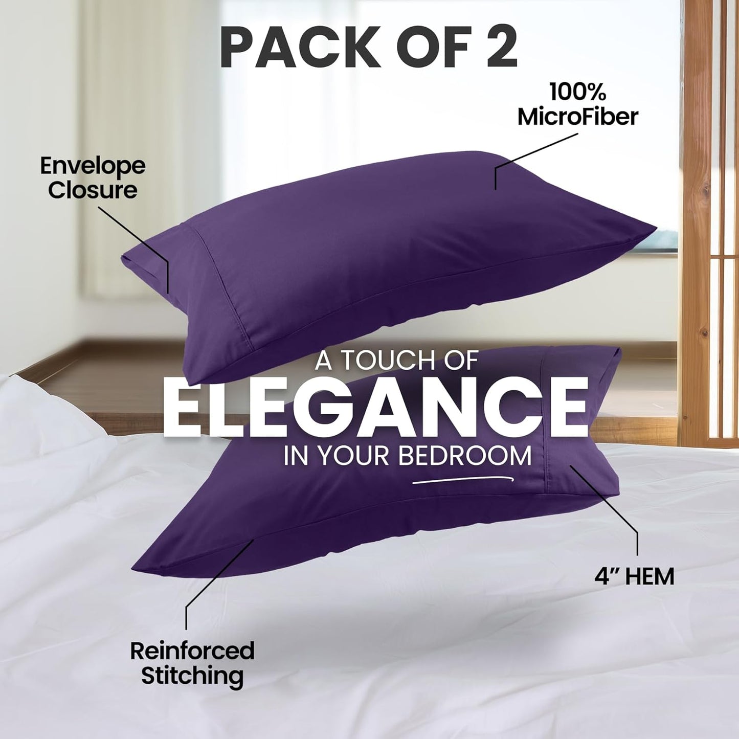 Utopia Bedding Queen Pillow Cases - Soft Brushed Microfiber - 2 Pack, Fade Resistant, 20 x 30 Inches | Eggplant Color