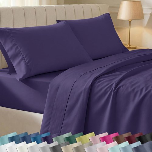 California Design Den Twin XL Cotton Sheet Set - 100% Soft, 400 Thread Count, Silky Smooth, Purple