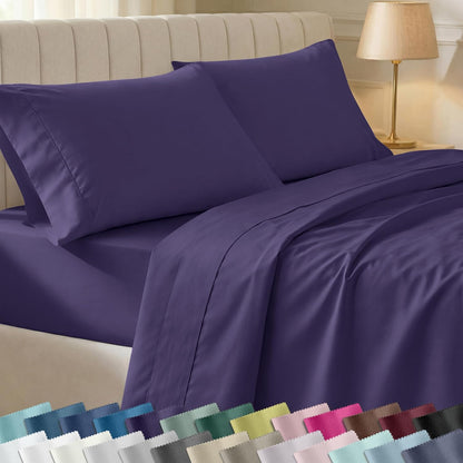 California Design Den Soft Full Size Cotton Sheet Set - 400 TC Silky Smooth Sateen Weave, Deep Pockets - Purple