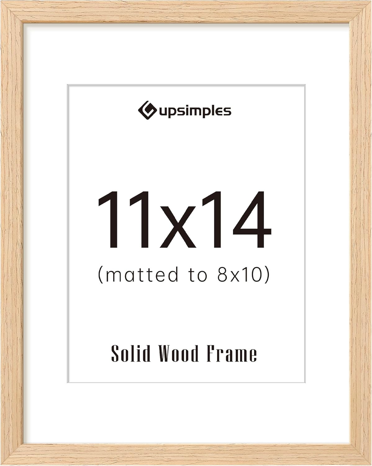 Upsimples 11x14 Picture Frame - Natural Solid Wood Frame for 8x10 or 11x14 Photos | Vertical/Horizontal Display