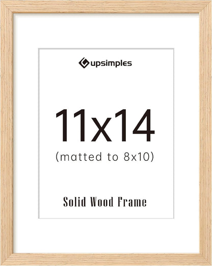 Upsimples 11x14 Picture Frame - Natural Solid Wood Frame for 8x10 or 11x14 Photos | Vertical/Horizontal Display