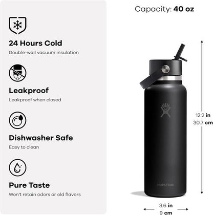 Hydro Flask Water Bottle - Insulated Stainless Steel - 40 Oz Cloud Pink with Wide Straw Lid