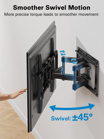 Pipishell Full Motion TV Wall Mount for 40–82 inch TVs, Swivel TV Wall Mount with Smooth Dual Arms, Wall Bracket Fits Most 55+ 65+ 75+ TVs, Max VESA 600x400mm, Fits 12″/16″ Wood Studs, up to 110 lbs