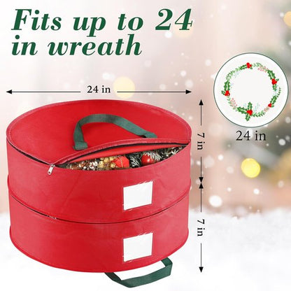 BlessedSeason Wreath Storage Container - Protect Your Holiday Wreaths with Dual Zipper & Handles | 24” Red