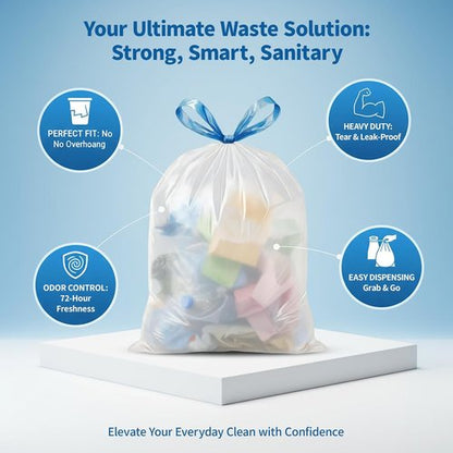 13 Gallon Trash Bags - Drawstring White Garbage Bags | 120 Count, 1.7 Mil Thick, Tear-Resistant for Kitchen & Household Use