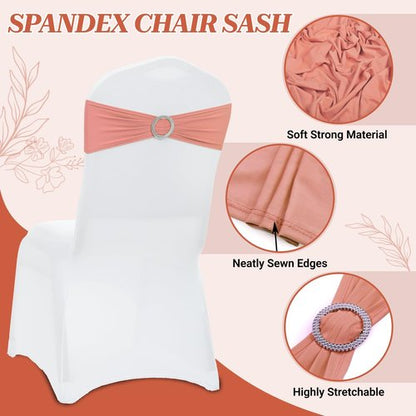 MDS Spandex Chair Sashes - Universal Elastic Stretch Bands with Slider Bow for Wedding Decor | Coral Peach - Pack of 250