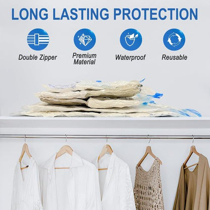 Fygrip Vacuum Storage Bags - Space-Saving Vacuum Seal Bags with Hand Pump | 10 Small Bags for Clothing & Travel