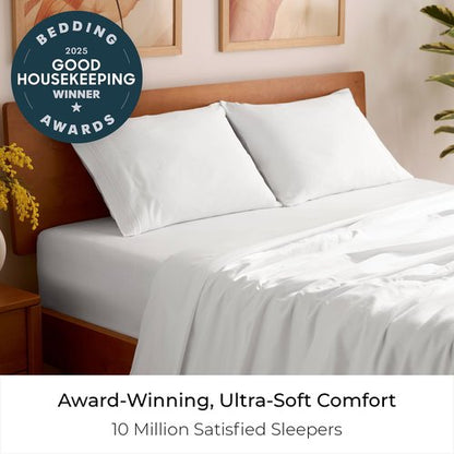 Mellanni Queen Sheets Set - 4 PC Iconic Collection Bedding - Hotel Luxury, Extra Soft, Cooling Bed Sheets - Wrinkle, Fade, Stain Resistant (Queen, White)