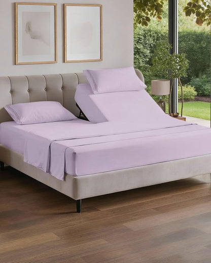 Flex Top Split Head King 4 Piece Sheet Set - Comfy Breathable & Cooling Bed Sheets Set - Hotel Luxury Bedding for Women, Men, Kids, Teens, Boys & Girls - Deep Pockets, Soft, Oeko-Tex - Light Lavender