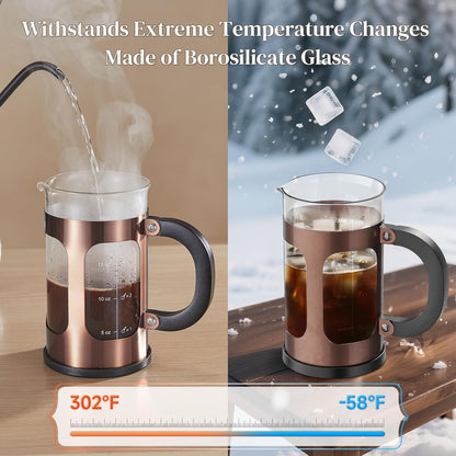 Veken French Press Coffee Maker - 21oz Borosilicate Glass Brewer for Cold Brew & Travel | Copper Finish