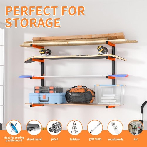 Lumber Storage Rack - 4 Pack Adjustable Wall Mount | Heavy Duty Metal Holds Up to 1040 Lbs