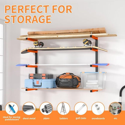 Lumber Storage Rack - 4 Pack Adjustable Wall Mount | Heavy Duty Metal Holds Up to 1040 Lbs