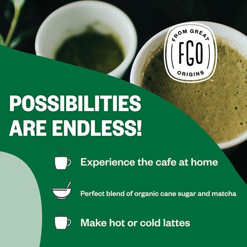 FGO Organic Matcha Latte Powder, 4 Ounce Resealable Bag, Japanese Matcha with Organic Cane Sugar, Lightly Sweetened, Packaging May Vary (Pack of 1)