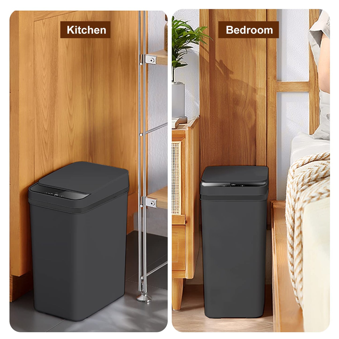 Yatmung Touchless Bathroom Trash Can - 2.5 Gallon Smart Sensor Bin - Slim Electric Design in Black