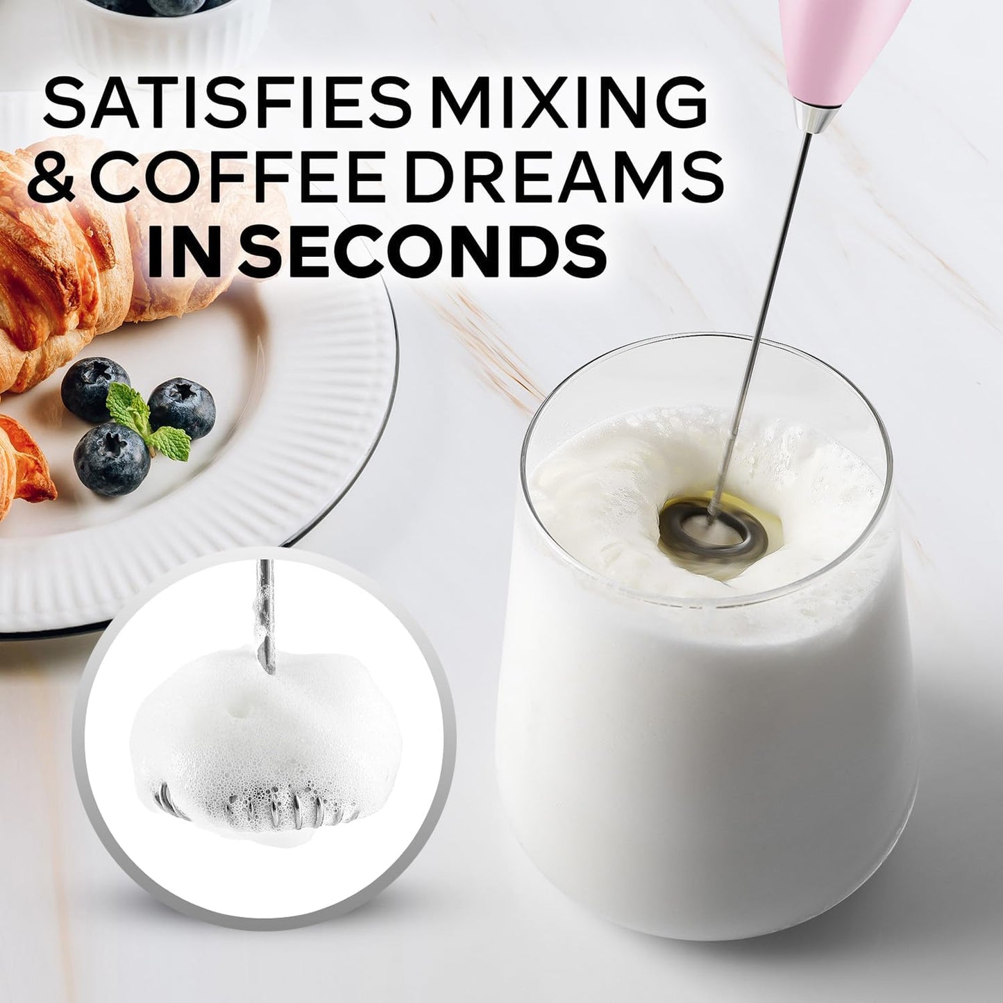 Zulay Milk Frother - Handheld Drink Mixer for Coffee & Cappuccino | Includes 4 Duracell Batteries