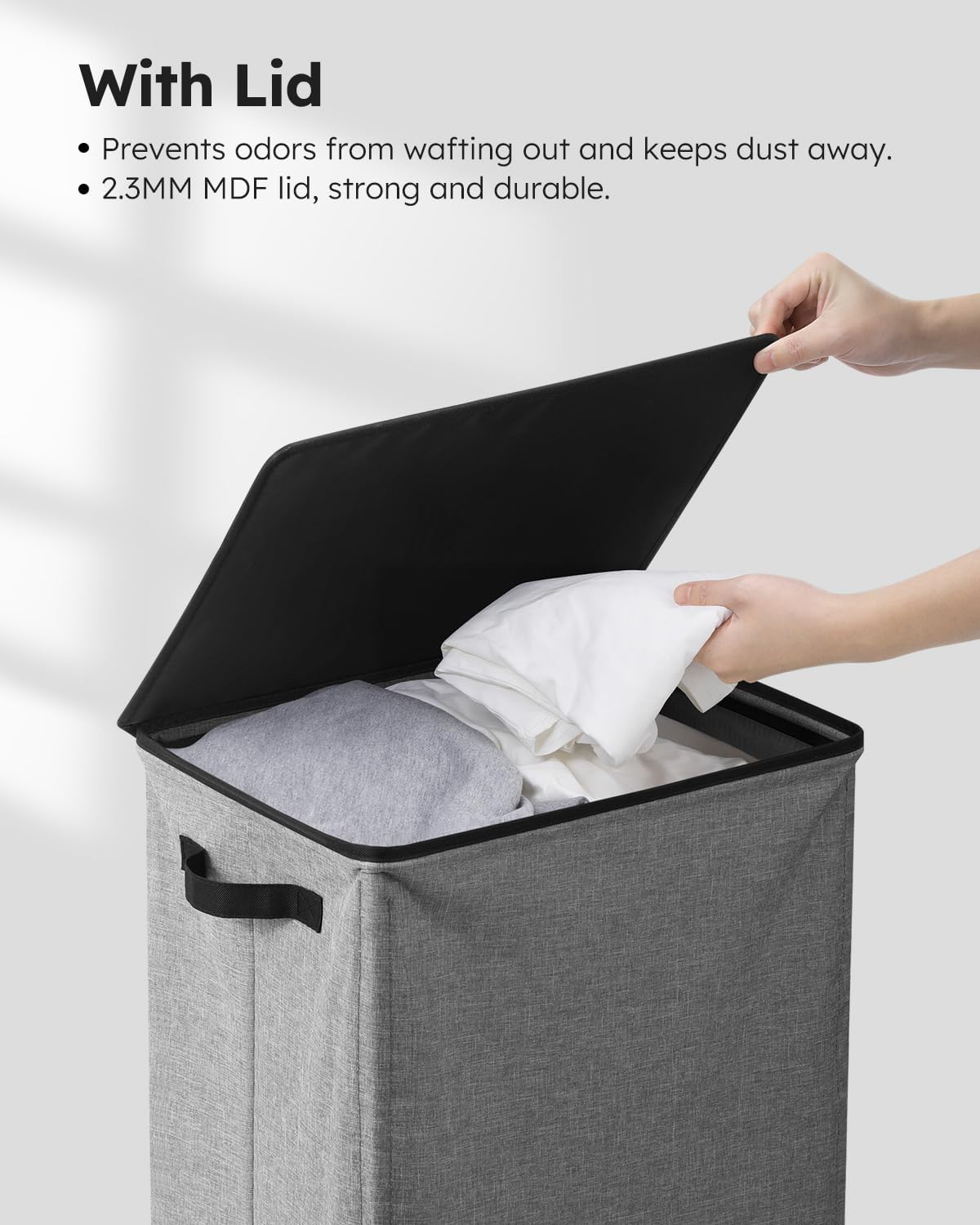 SOLEDI Laundry Hamper - 100L Large Collapsible Basket with Lid & Removable Bag - Grey