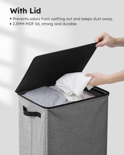 SOLEDI Laundry Hamper - 100L Large Collapsible Basket with Lid & Removable Bag - Grey