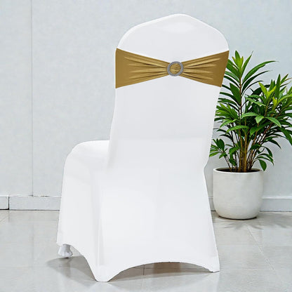 MDS Spandex Foil Chair Sashes - Universal Fit Elastic Stretch Bands with Buckle for Weddings | Metallic Gold, Pack of 125