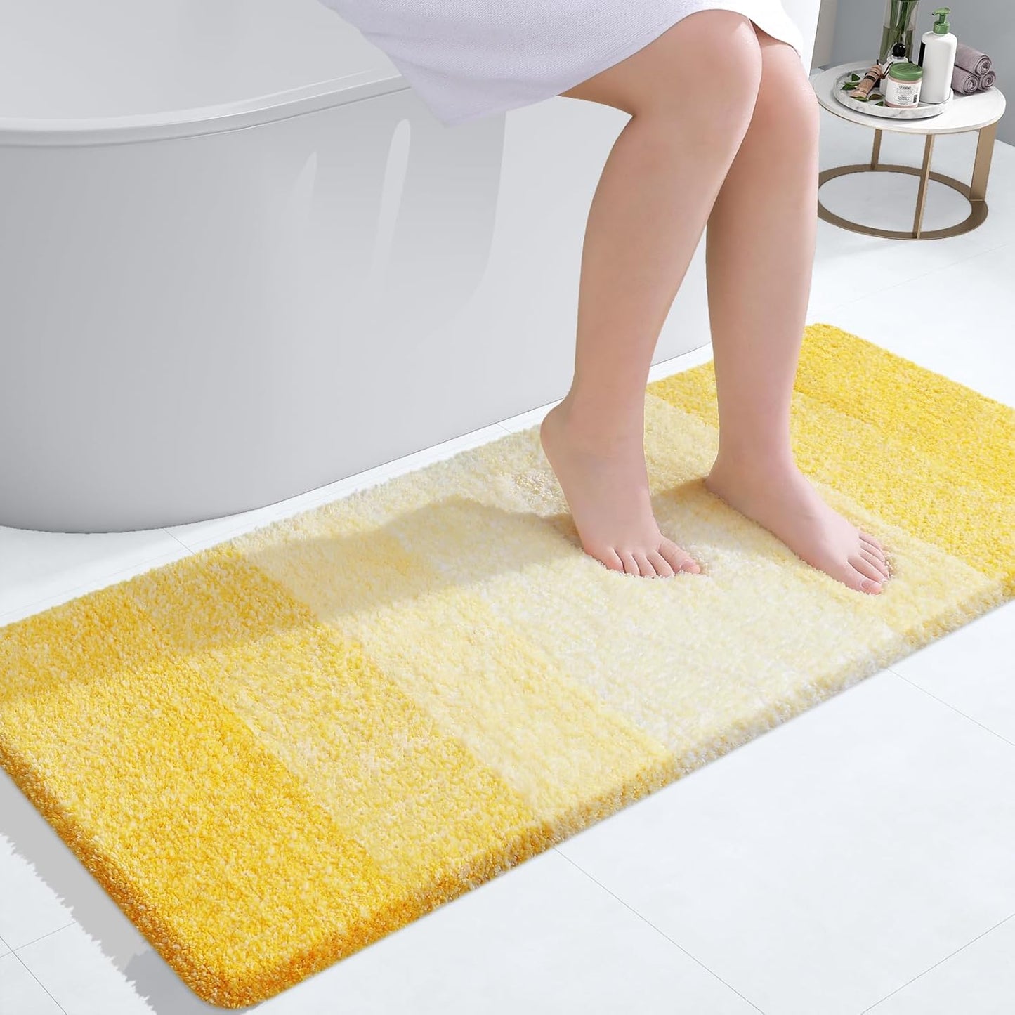 OLANLY Bathroom Runner Rug - Extra Soft Microfiber Mat, Quick Dry & Washable, 44x24 Inches, Yellow