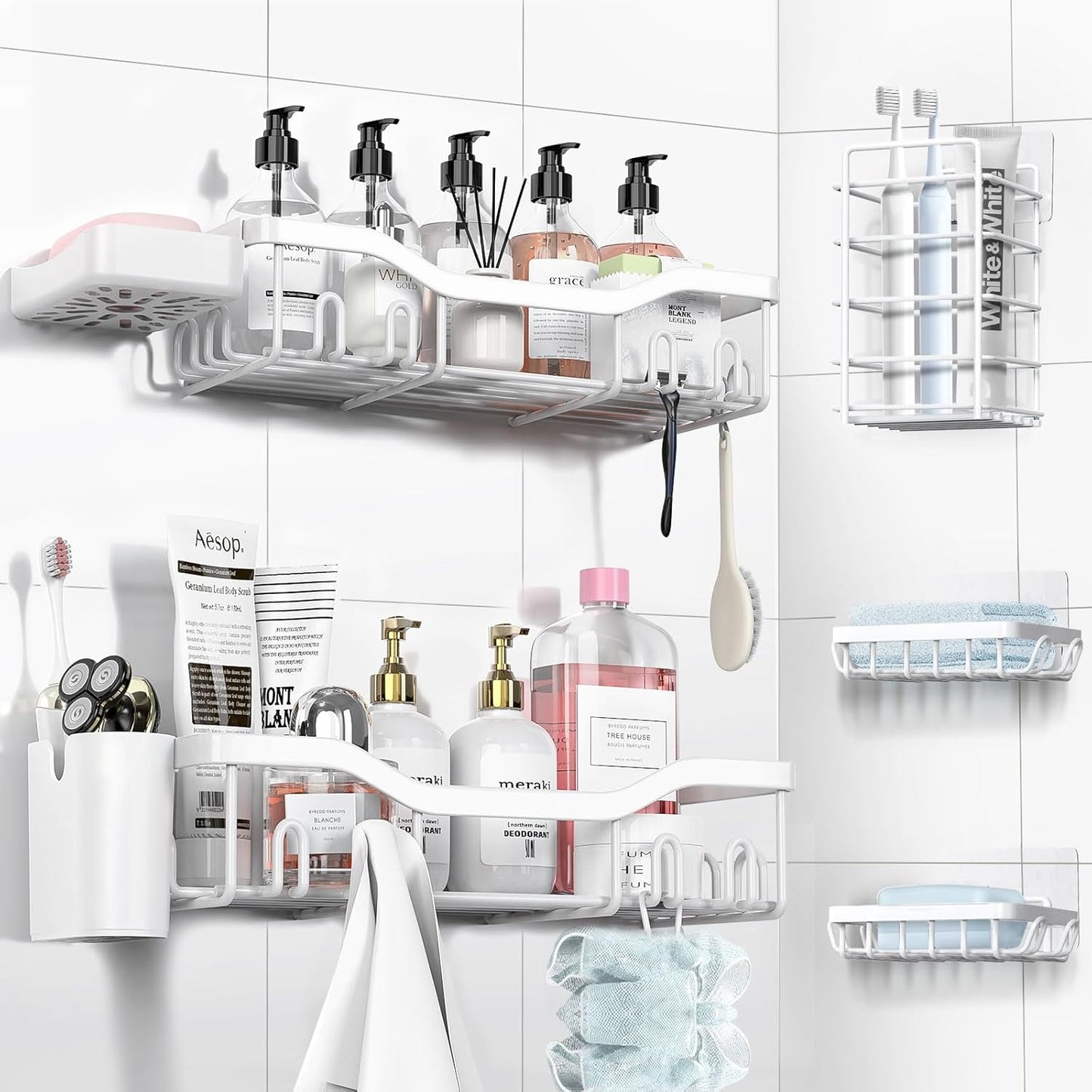 NESOMI Shower Caddy - Rustproof Stainless Steel Organizer with Large Capacity | 7-Pack No-Drill Rack