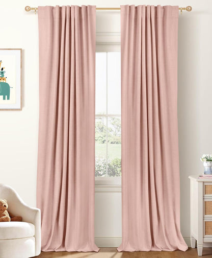 Regine Switzerland 100% Blackout Linen Curtains - Thermal Insulated Drapes, 50" W x 120" L, Blush Pink