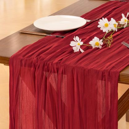 Socomi Cheesecloth Table Runner - 120 Inch Red Boho Rustic Gauze for Weddings & Events