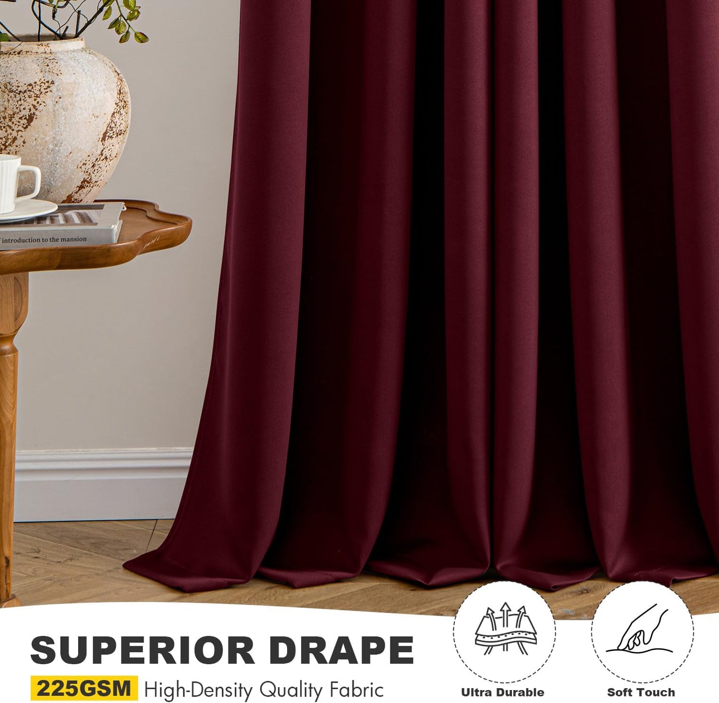 MIULEE Burgundy Red Blackout Curtains - Thermal Insulated Room Darkening Drapes | 90 Inches Long, 2 Panels