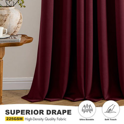 MIULEE Burgundy Red Blackout Curtains for Bedroom Living Room 90 Inches Long 2 Panels, Thermal Insulated Room Darkening Drapes Solid Grommet Top Noise Reduction Christmas Window Treatments 40x90 Inch