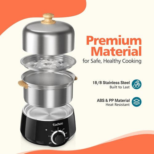 CACHOO 14-Egg Stainless Steel Hard Boiled Egg Cooker - Rapid Cooking with Timer & Auto Shut Off | Compact & Dishwasher Safe, Black