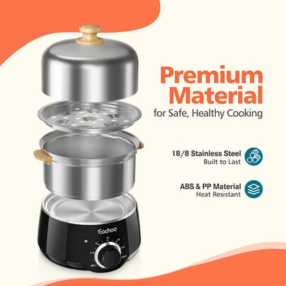 CACHOO 14-Egg Stainless Steel Hard Boiled Egg Cooker - Rapid Cooking with Timer & Auto Shut Off | Compact & Dishwasher Safe, Black