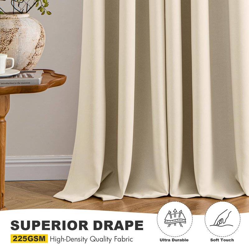 MIULEE Cream Beige Blackout Curtains for Bedroom Living Room 84 Inches Long 2 Panels, Thermal Insulated Room Darkening Drapes Solid Grommet Noise Reduction Light Blocking Window Treatments 50x84 Inch