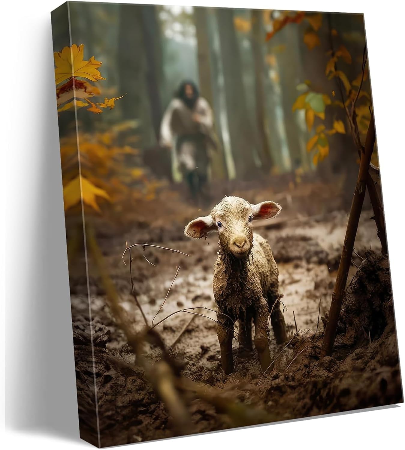 **Regine Switzerland Christian Wall Art - Jesus Running After Lost Lamb Canvas Print for Prayer Room Decor**
