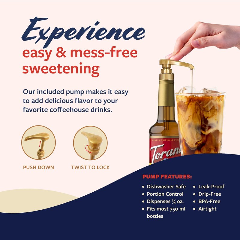 Torani Coffee Syrup, Classic Caramel Flavored Syrup for Drinks, Pump Included, 25.4 Fl Oz