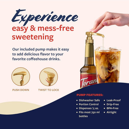 Torani Coffee Syrup, Classic Caramel Flavored Syrup for Drinks, Pump Included, 25.4 Fl Oz