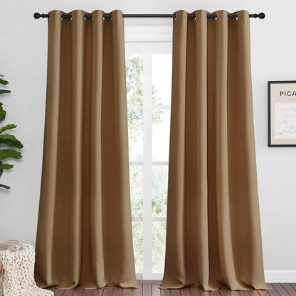 NICETOWN Blackout Curtains - 108 Inch Length, Noise-Reducing, 2 Panels, Gold Brown | W55 x L108 for Luxury Decor