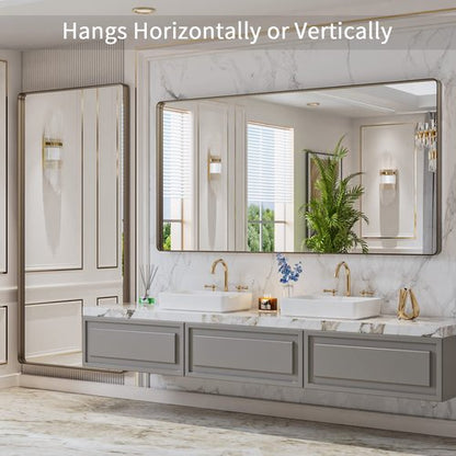 LOAAO 72”X36” Bronze Bathroom Mirrors for Vanity, Rounded Rectangle Brushed Bronze Metal Frame Mirror, Anti-Rust, Tempered Glass, Hangs Horizontally or Vertically