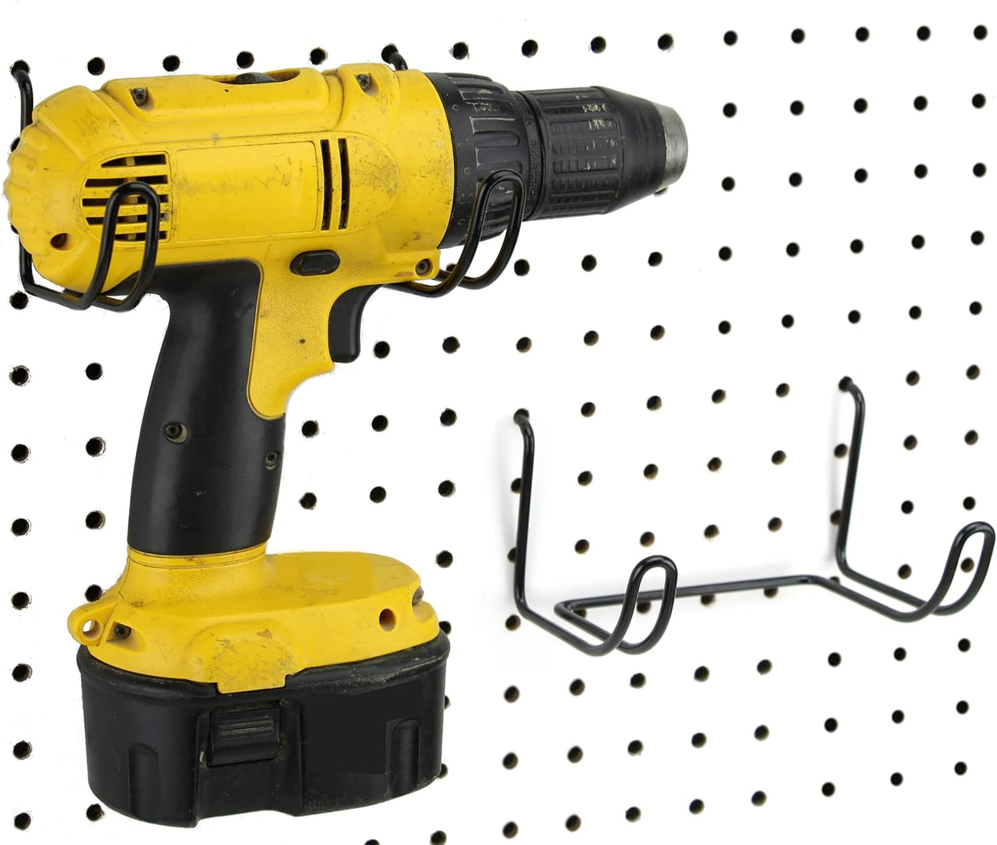 Drill Holder 2 Pack - Black Steel Tool Organizer - Perfect for Pegboard, Garage & Workbench