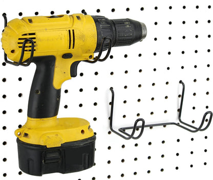 Drill Holder 2 Pack - Black Steel Tool Organizer - Perfect for Pegboard, Garage & Workbench