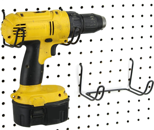 Drill Holder 2 Pack - Black Steel Tool Organizer - Perfect for Pegboard, Garage & Workbench