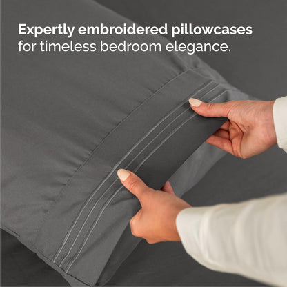 Cal King Size 4-Piece Sheet Set | Skiennix Comfy Breathable Cooling Bedding - Luxury Hotel Quality - Deep Pockets, Soft, Wrinkle-Free - Oeko-Tex Certified - Charcoal